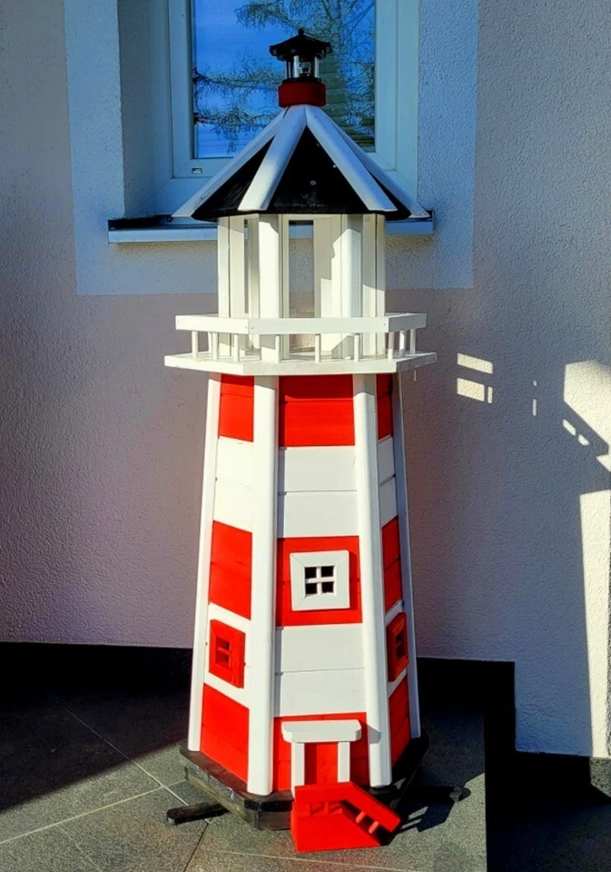 XXL 118cm Leuchtturm WESTERLAND aus Holz Rot Weiß Terrasse Garten Nordsee Deko - Bild 3 von 4