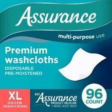 Assurance Premium Disposable Washcloths, XL (96 Count)
