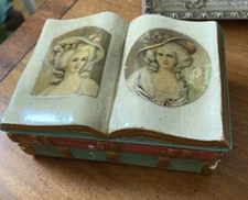 Vintage Borghese Italian Terracotta Faux Book Box Ladies pictures Green Gold