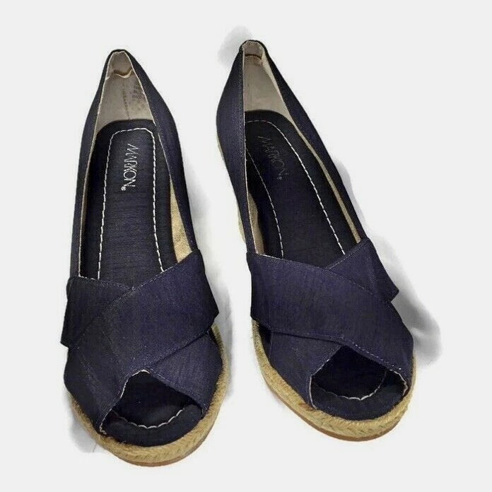 Alpargata Mujer Tacones Cuña Markon "GIO" Talla 9.5 M Azul Marino Tela Brillante   Foto 2 de 4