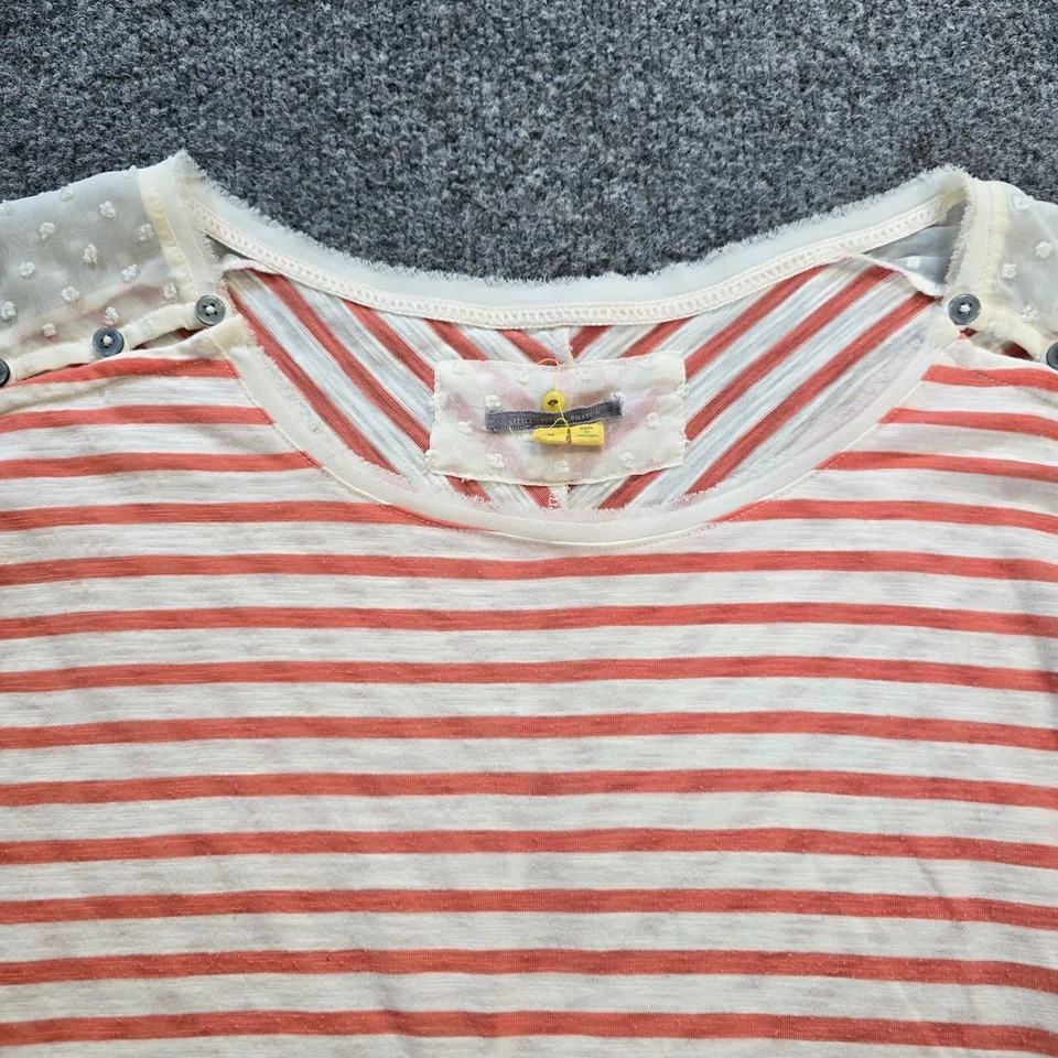 Top pequeño amarillo con botones para mujer talla mediana naranja a rayas manga transparente informal Foto 2 de 4