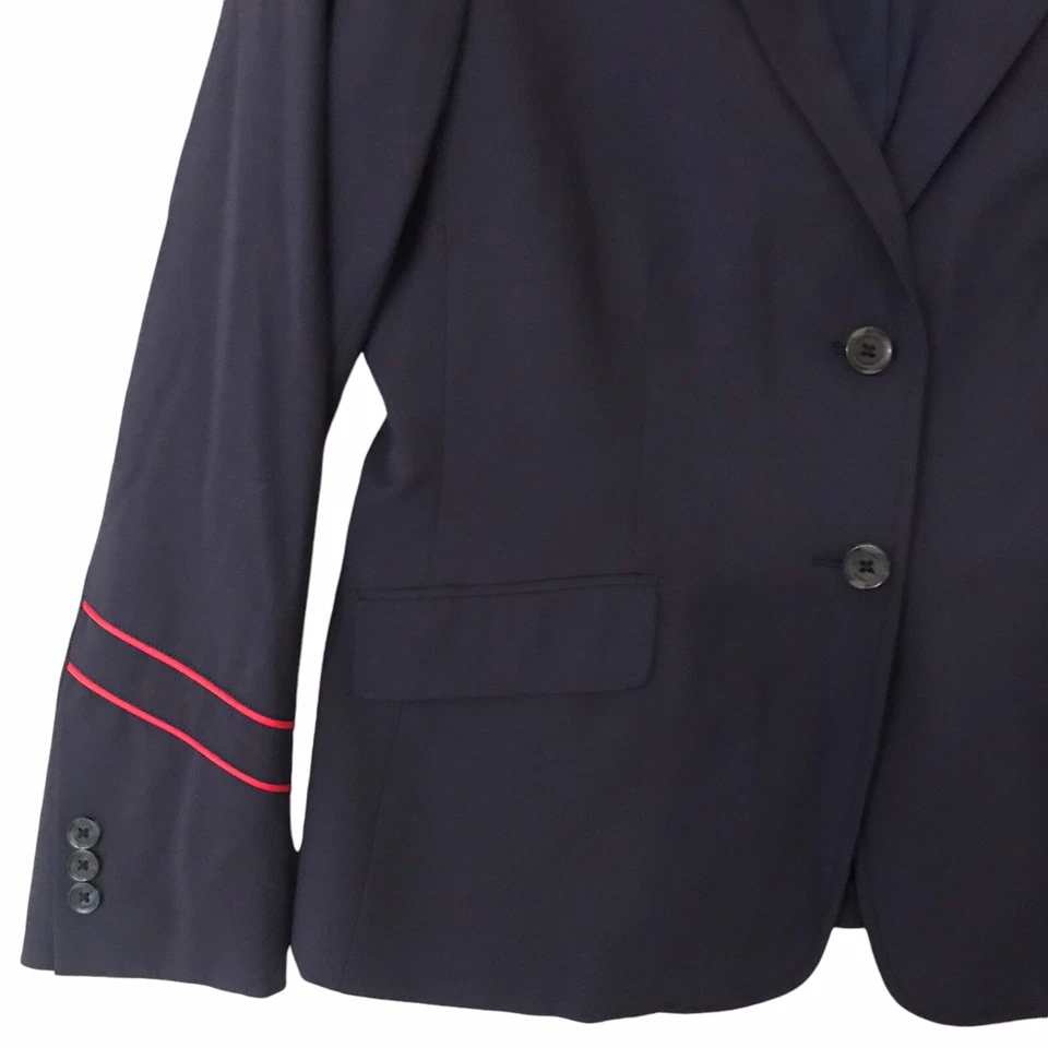 American Airlines Lands End 海军蓝西装外套全新无标签红色条纹女式 8 码 — 第 2/4 张图片