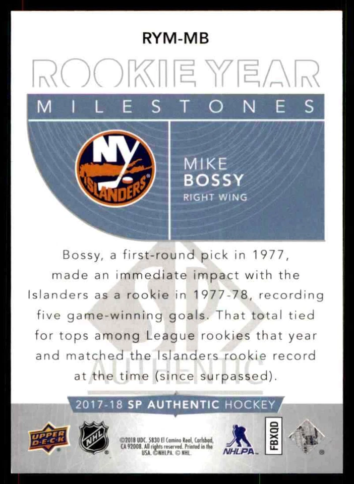 2017-18 SP Authentic Rookie Year Milestones Mike Bossy #RYM-MB - Image 2 of 2