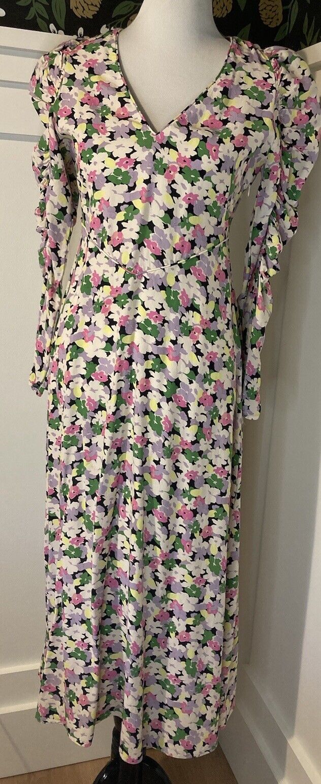 H&M Size Small Lyocell Blend Floral Puff Sleeve M… - image 1