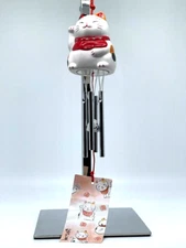 Japanese Porcelain Maneki Neko Lucky Cat Wind Chime New Made in Japan
