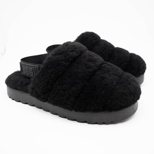 UGG Super Fluff Black Shearling Slingback Slippers Shoes 1121751 Womens Size 7