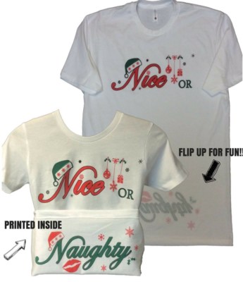 Christmas Tshirt 'Santa's Naughty or Nice List' Funny Party Flip Up Mens L-2XL