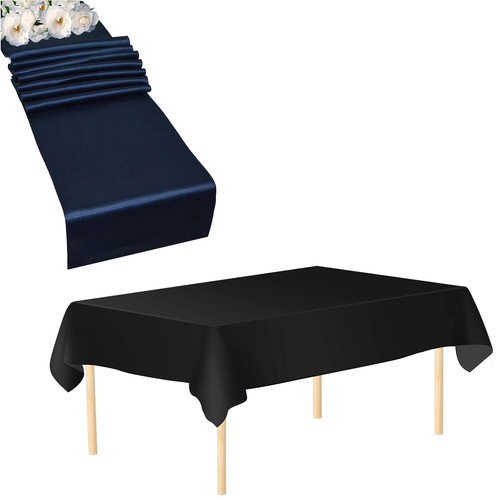 Corredor de mesa satinado con mantel de plástico negro/blanco decoración de mesa de fiesta - Imagen 110 de 133