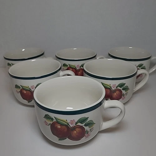 Set/6 Casuals China Pearl Apples, Red Apple Blossom, 20oz Jumbo Soup Coffee Mug