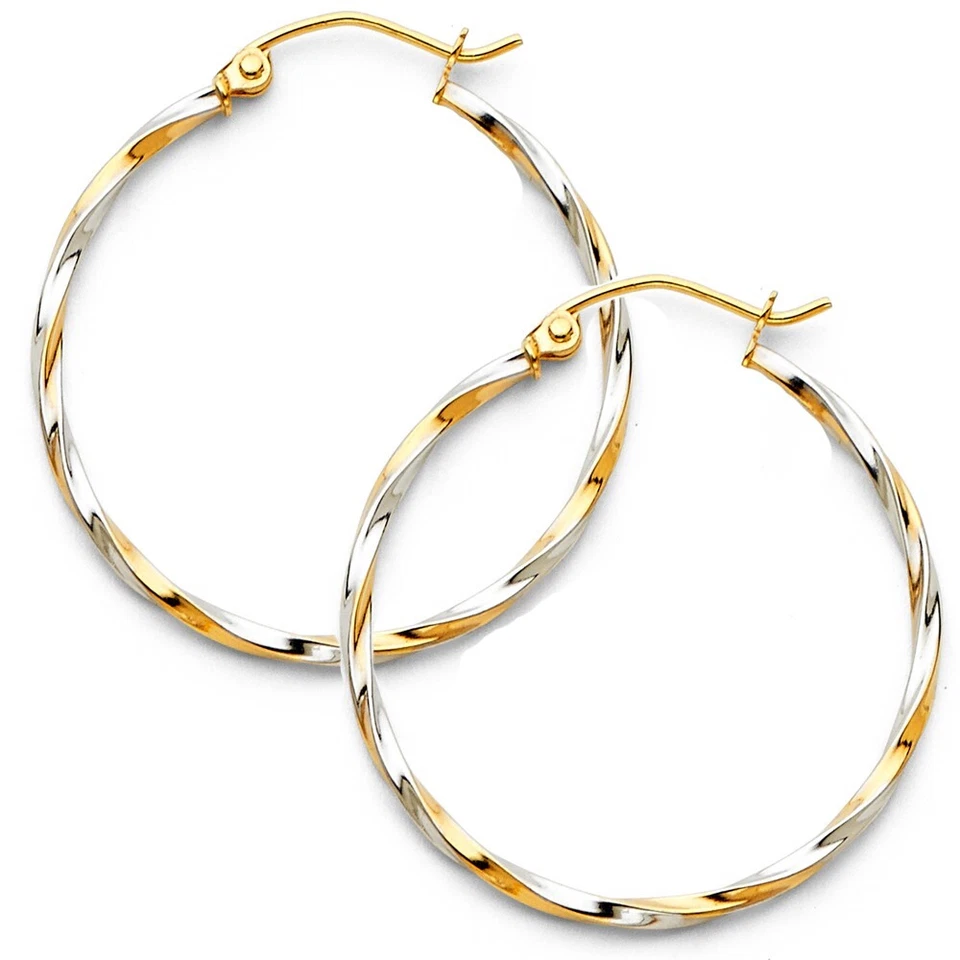 14K Two Tone Gold 1.5mm Twisted Tube Hoop Earrings - Image 2 of 4