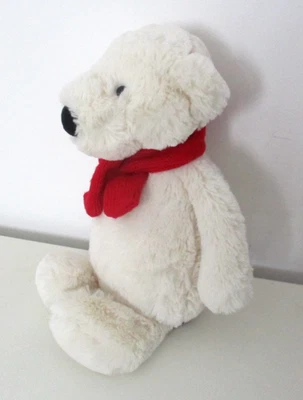 Jellycat Bashful Polar Bear Red Knitted Scarf Soft Toy, 8”, Retired - Image 1 of 3