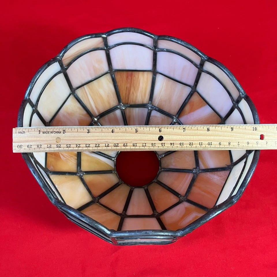 Pantalla de lámpara vintage de mediados de siglo / vidrio de escoria de plomo / 12 lados / 10" X 7,5" Foto 3 de 4