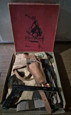 VINTAGE R.H. BUHRKE Rodeo Set Leather Chaps Toy Guns Holster Wyandotte PET