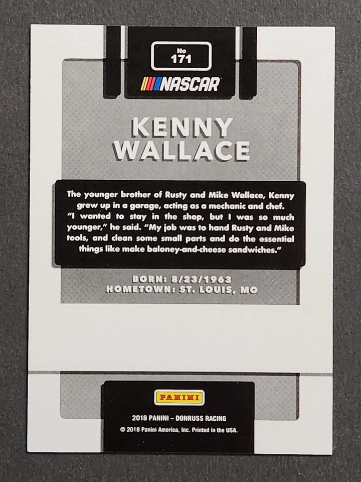 2018 Panini Donruss NASCAR Racing Legends #171 Kenny Wallace Red Foil #163/299 - Image 2 of 2