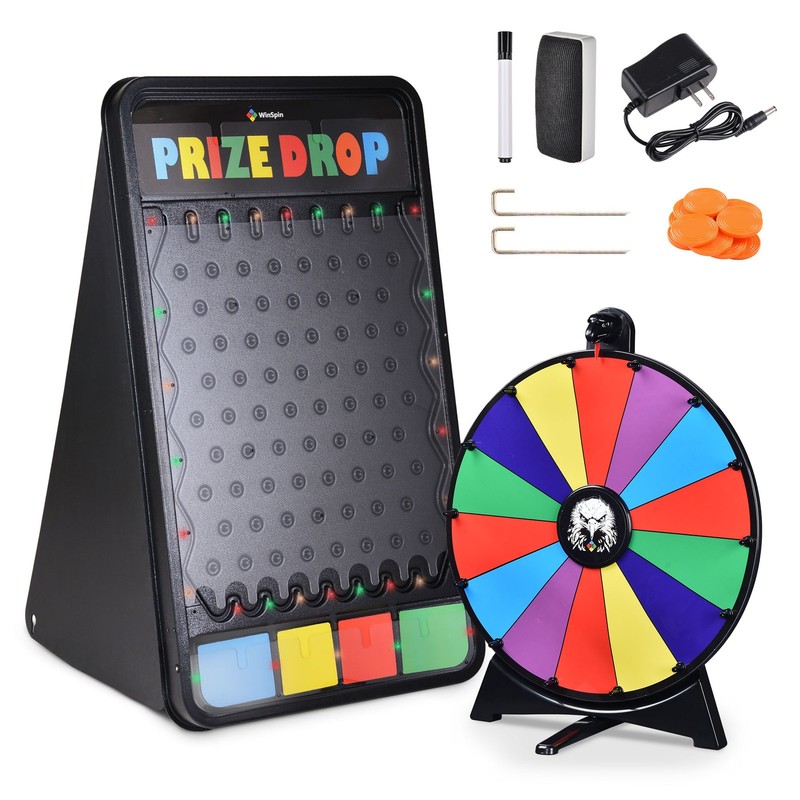 WinSpin 41x25" Prize Drop Board with LED Light & 20" Prize Wheel Fortune Game