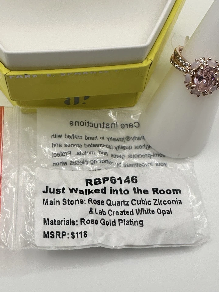 Conjunto de anillo de fiesta bomba talla 7 y pendientes OG cuarzo rosa circonita cúbica chapado en oro rosa Foto 4 de 4