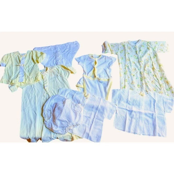 Lot Of Vintage Baby Clothes Yellow & White Infant Girl Carters Cat Bunny Doll