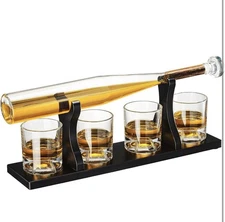 Wine Savant Baseball Club Whiskey Decanter and 4 Liquor Glasses Set NIB