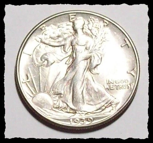 1939-D WALKING LIBERTY HALF DOLLAR White  Nice Choice AU+  #32D54 .90 SILVER