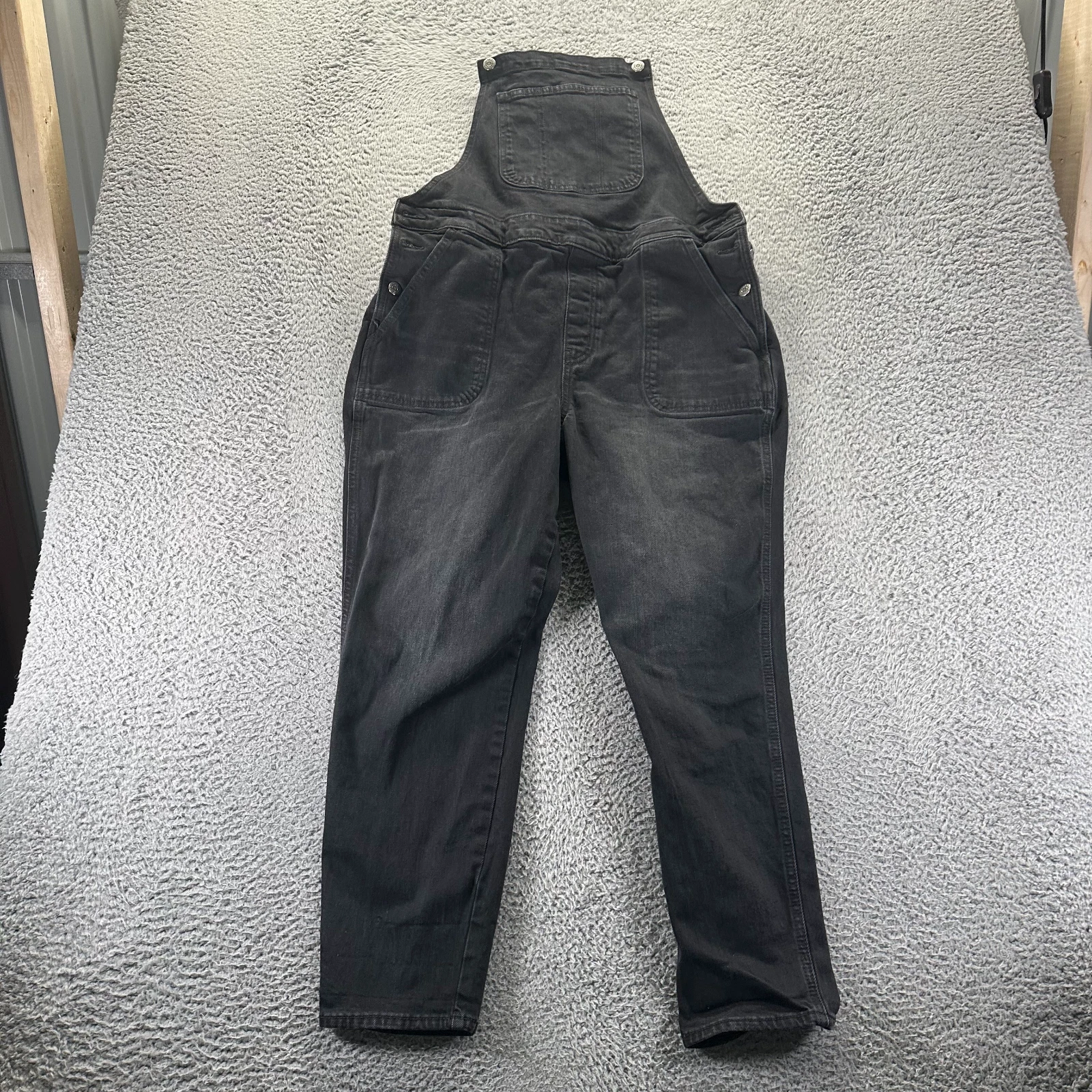 Old Navy Bib Overall Womens 14 Black Denim Cotton Stretch Utility Workwear