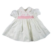 Vintage Baby Togs 6-9 Months Girls Dress White Pink Ducks Collared Spring