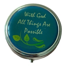 Metal Pill Box With God All Things are Possible 3 Sections Pill Case Holder