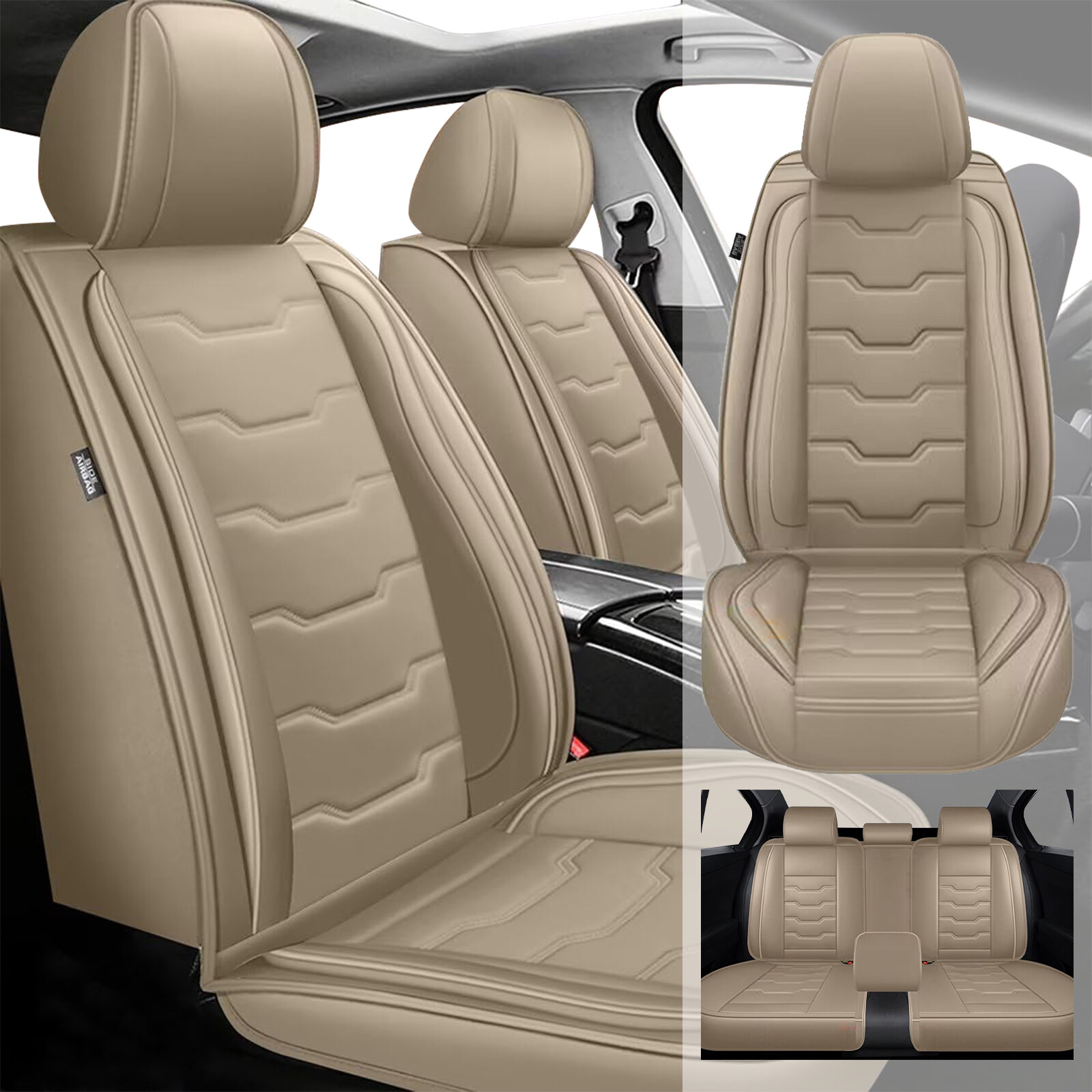For FORD ESCAPE 2007-2024 Front+Rear Car Seat Covers Faux Leather Protector Pad