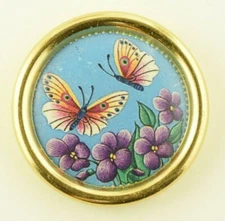 1998 Lovely Butterflies & Flowers Phyllis McKenzie Signed Large Art Button A2
