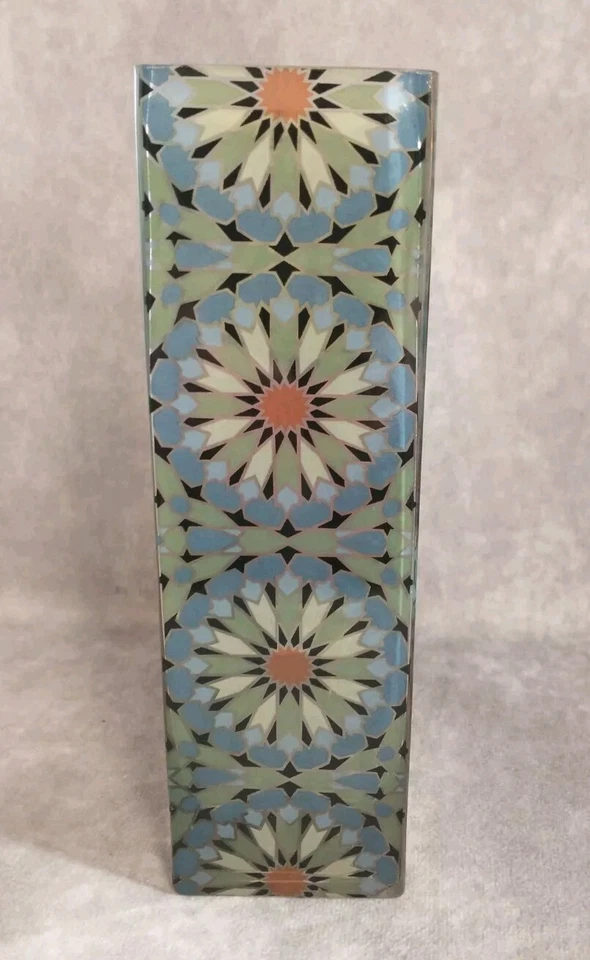 Jarrón rectangular de vidrio artístico con flecos Afrique Le Sahara palmera boho morisco Foto 4 de 4