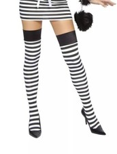 Striped Stocking O/S Tight Hi Fancy Dress Party Hen Night Prisoner Convicted