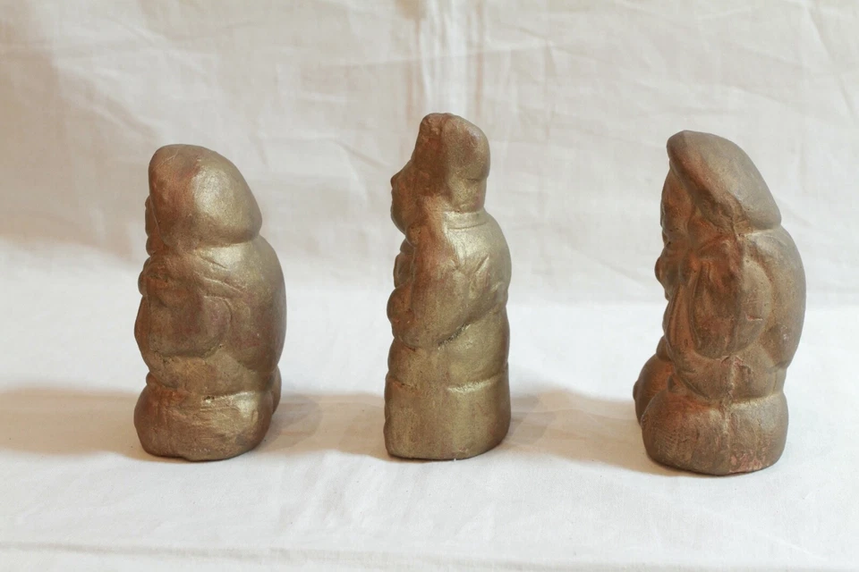 Lote de 3 Muñecas de Arcilla Japonesas Antiguas Ebisu Daikoku Dioses Japoneses Raras Foto 2 de 4