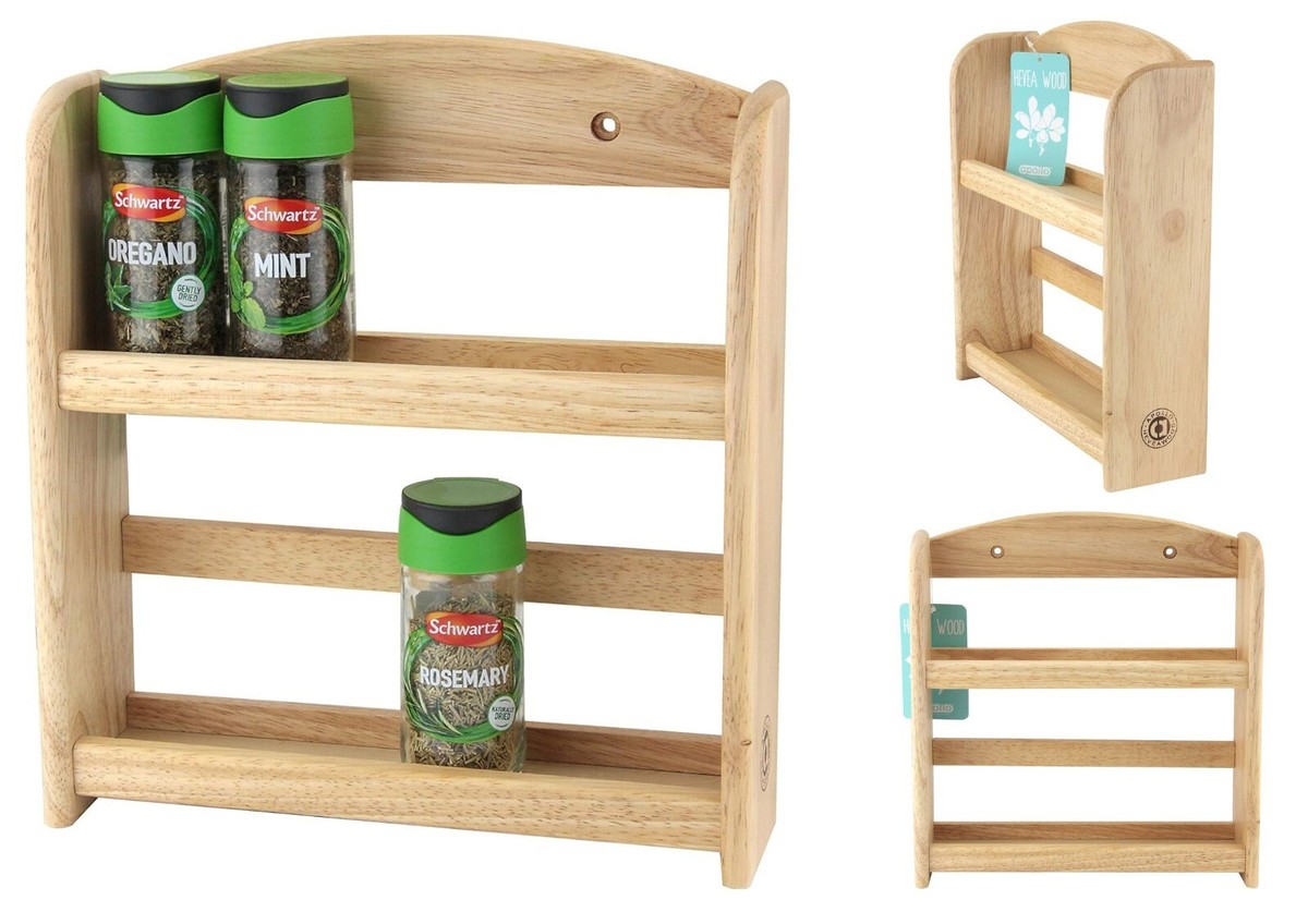 Wooden Tier Spice Herb Jar Rack Kitchen Storage Holder Stand