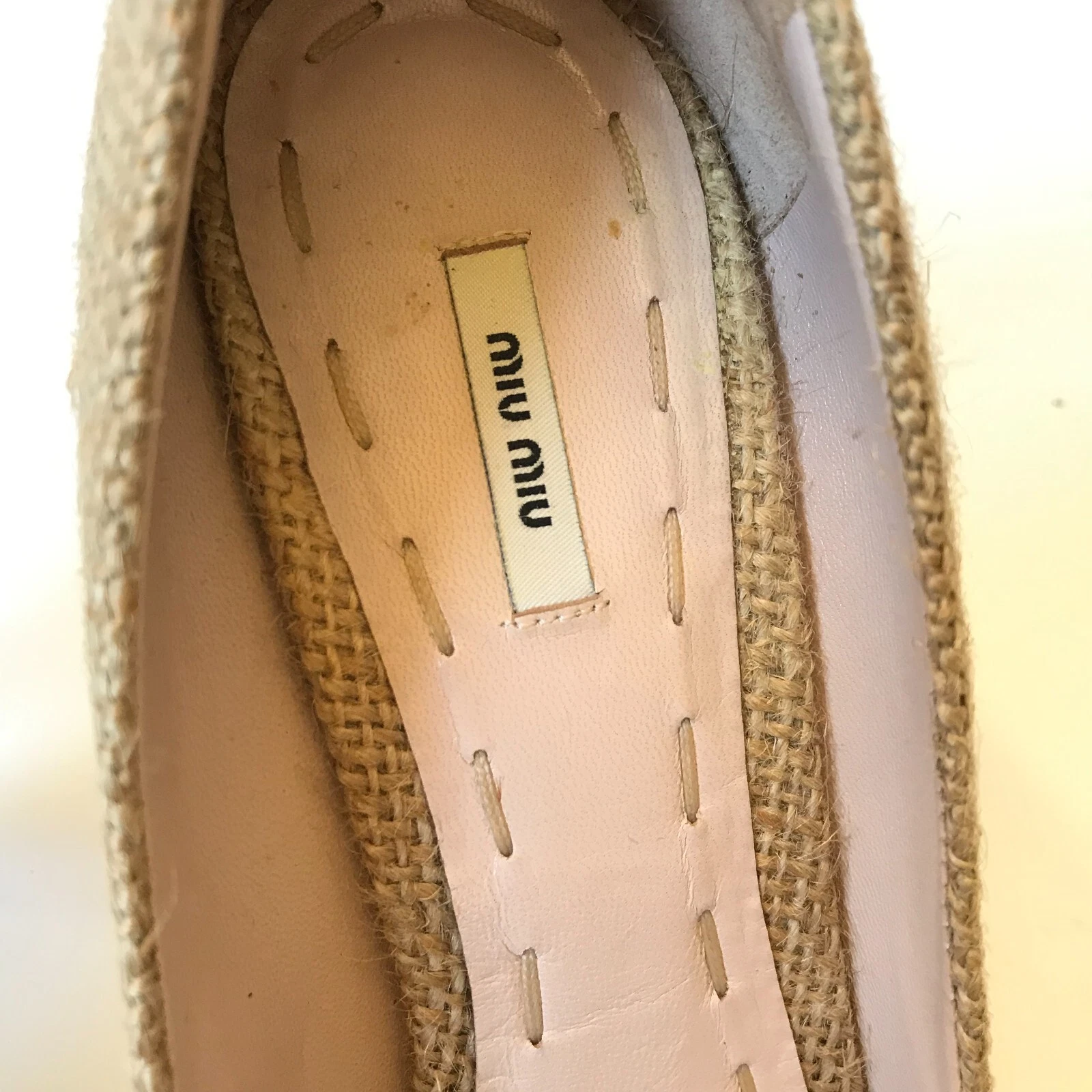 Décolleté Miu Miu Tela Chic Donna 36 6 Beige Naturale Nero Punta Punta Iuta
