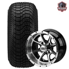 12" Azusa Machined Black Golf Cart Wheels and Tires Combo (215/35-12) Set of 4