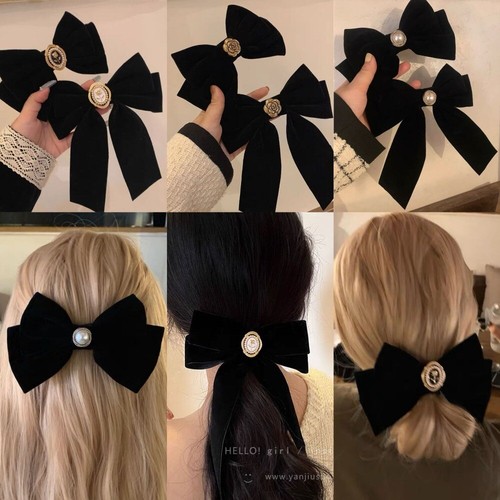 Black Velvet Bow Hair Clip Velvet Ribbon Hairpin Women Girl Hair Accessory