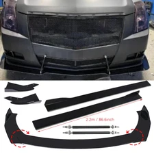 Front Bumper Lip Spoiler Splitter Glossy Black Extension For Cadillac CTS ATS