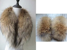 Best Really Raccoon Fur Collar Sleeves Cuffs A Set For Coat Jacket Natural Brown