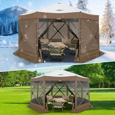 Pop Up Gazebo Tent 15x15FT Screen Shelter w Privacy Cloth & Mosquito Netting