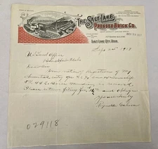 1917 Letter To US Land Office Fr Reynolds Cahoon Salt Lake City Pressed Brick Co