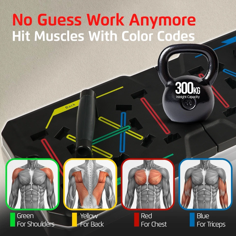 Tabla push up codificada por colores para brazos pecho hombros entrenamiento de cuerpo completo gimnasio en casa Foto 3 de 4