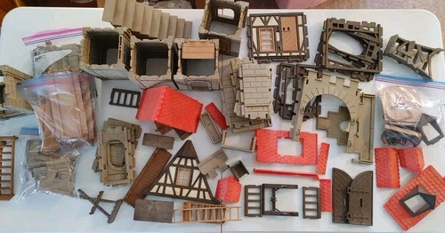 Vintage Playmobil Knights Castle Lot Parts Walls Doors Windows Ladders