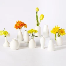 10pc Ceramic Bud Vases Set - 2-3 Inch White Small Vases Collection for Flower...