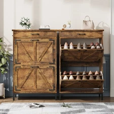 Shoe Cabinet with 2 Flip Drawers industrial Shoe Storage Organizer for Entryway