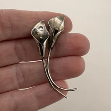 Vintage Stuart NYE 925 Sterling Silver Double Calla Lily Flower Brooch Signed 2"