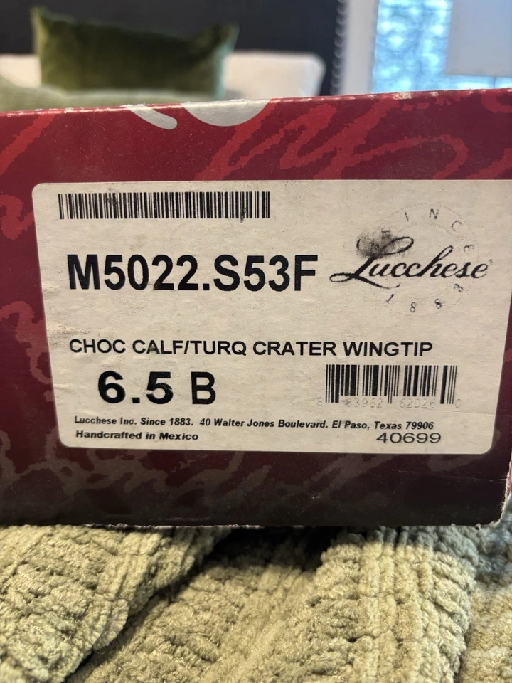 Botas de caubói femininas Lucchese 6.5B Choc panturrilha turquesa cratera ponta das asas franja - Imagem 2 de 4