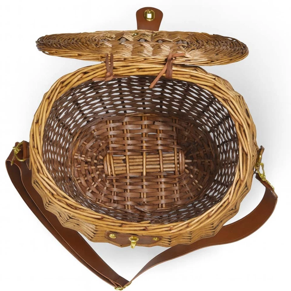 Korb Pilze Oval Groß Aus Korbweide mit Deckel Und Schultergurt 37 x 25 Xh 34 CM - Bild 3 von 4