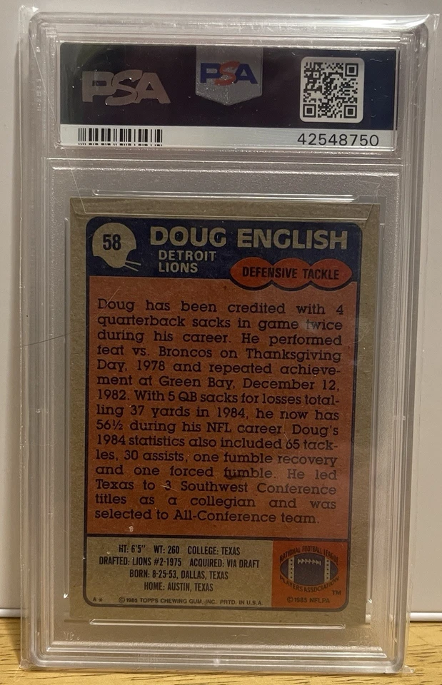 1985 Topps #58 Doug English PSA 8 Detroit Lions Low Pop - Image 2 of 2