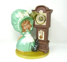 Vintage Girl with Grandfather Mantle Clock Hand Painted Hobby Ceramics 1974