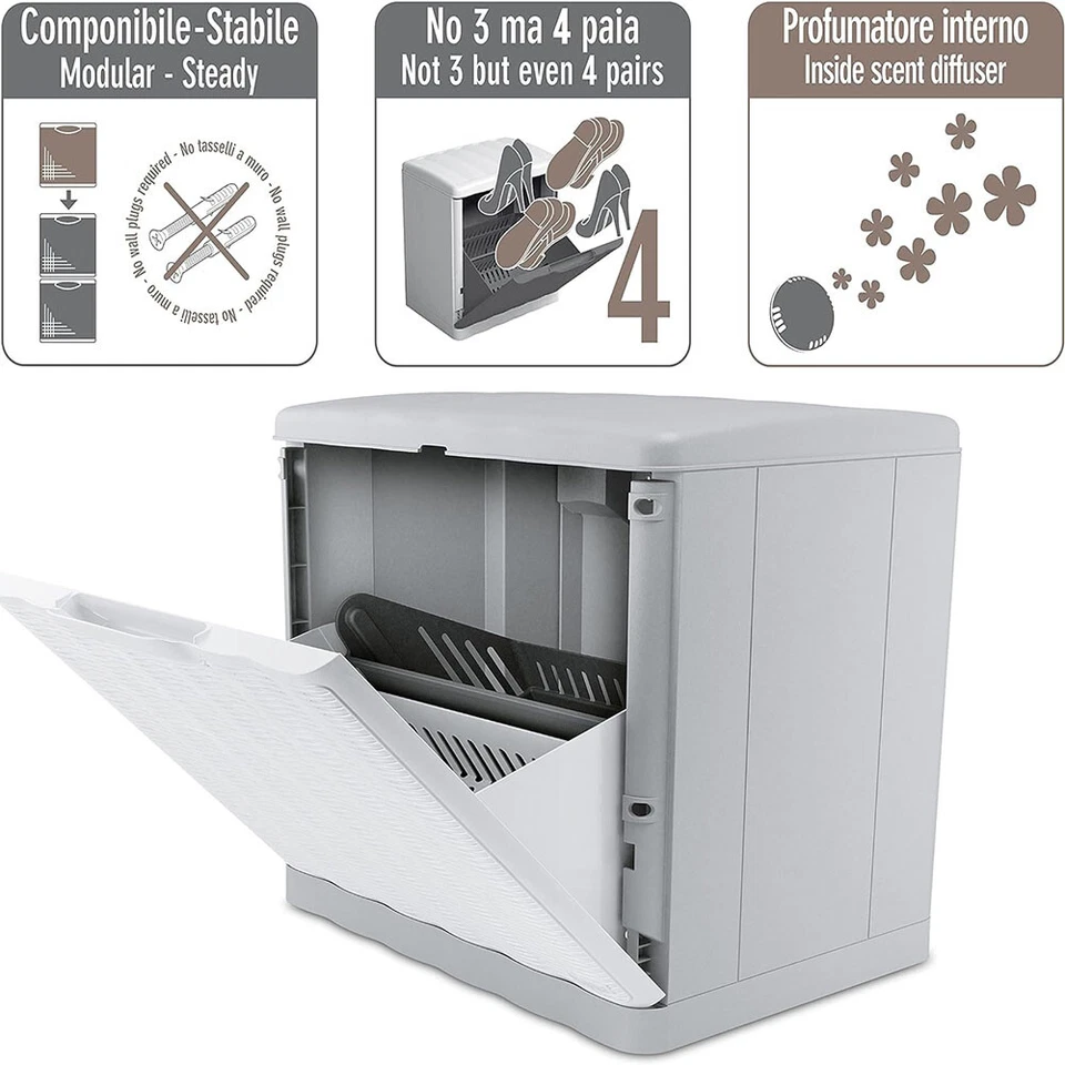 Scarpiera in plastica componibile Contenitore Porta Scarpe Sistema modulare Eleg - Immagine 3 di 4