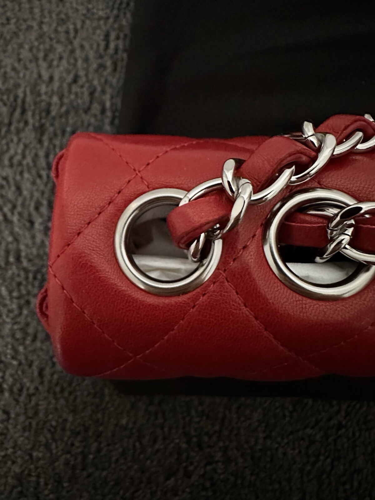 Authentic CHANEL Red Lambskin Leather Classic East West Flap Bag image 7